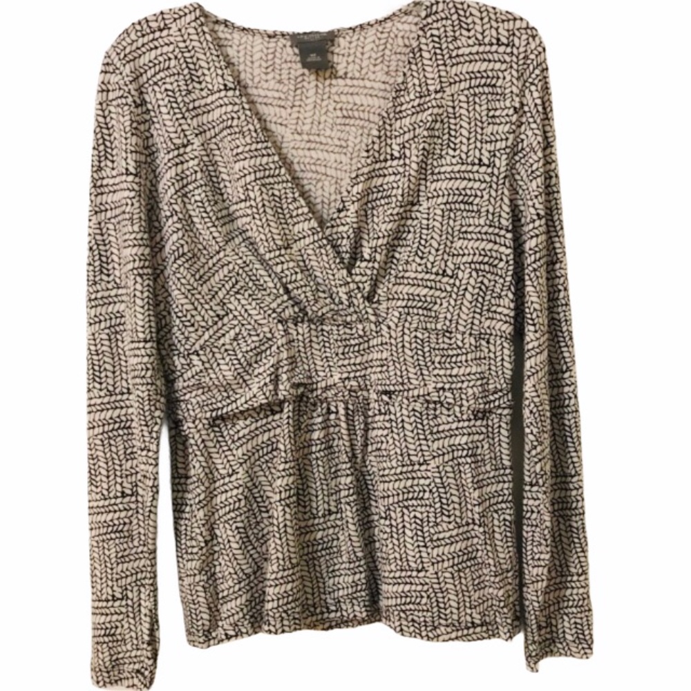 🔥Clearance🔥 Ann Taylor Petites V-Neck Top Blue White Long Sleeve Petite Medium